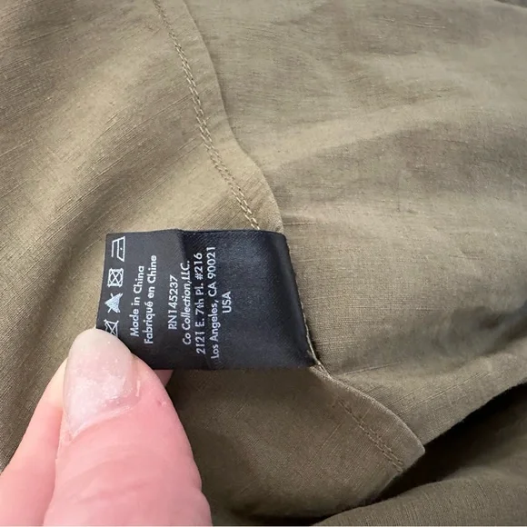 CO Cotton Linen Blend Elegant Olive Green Women's Dress Size M
